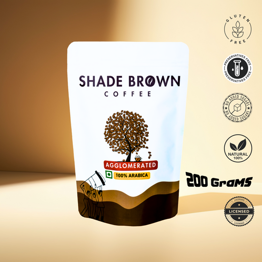 Shade Brown Agglomerated Instant Coffee – 200g Resealable Pouch | 100% Arabica | Bold, Budget-Friendly Brew | Free Shipping