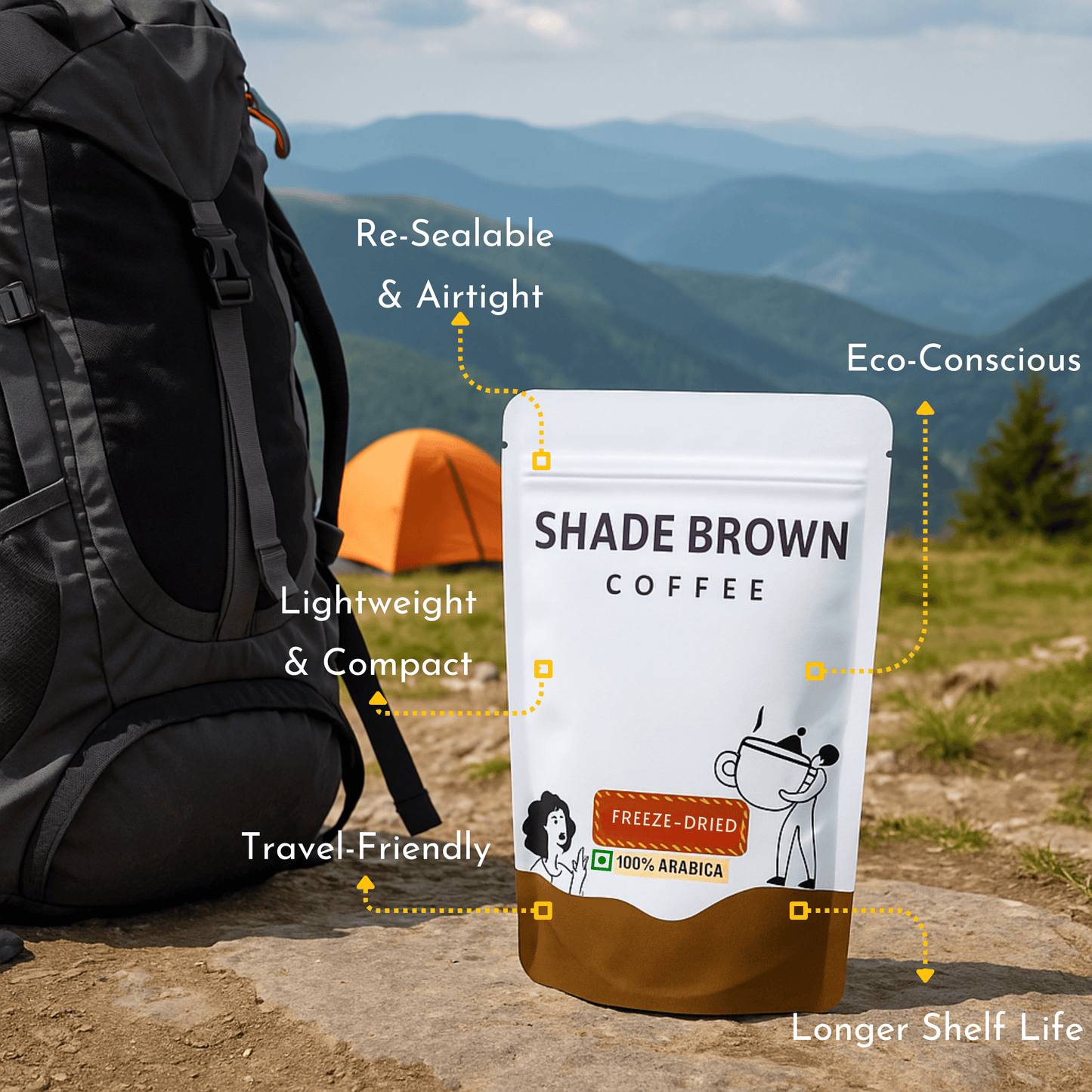 Shade Brown Freeze-Dried Instant Coffee - 100% Arabica, 50g | Gourmet Quality | Rich & Bright Flavor
