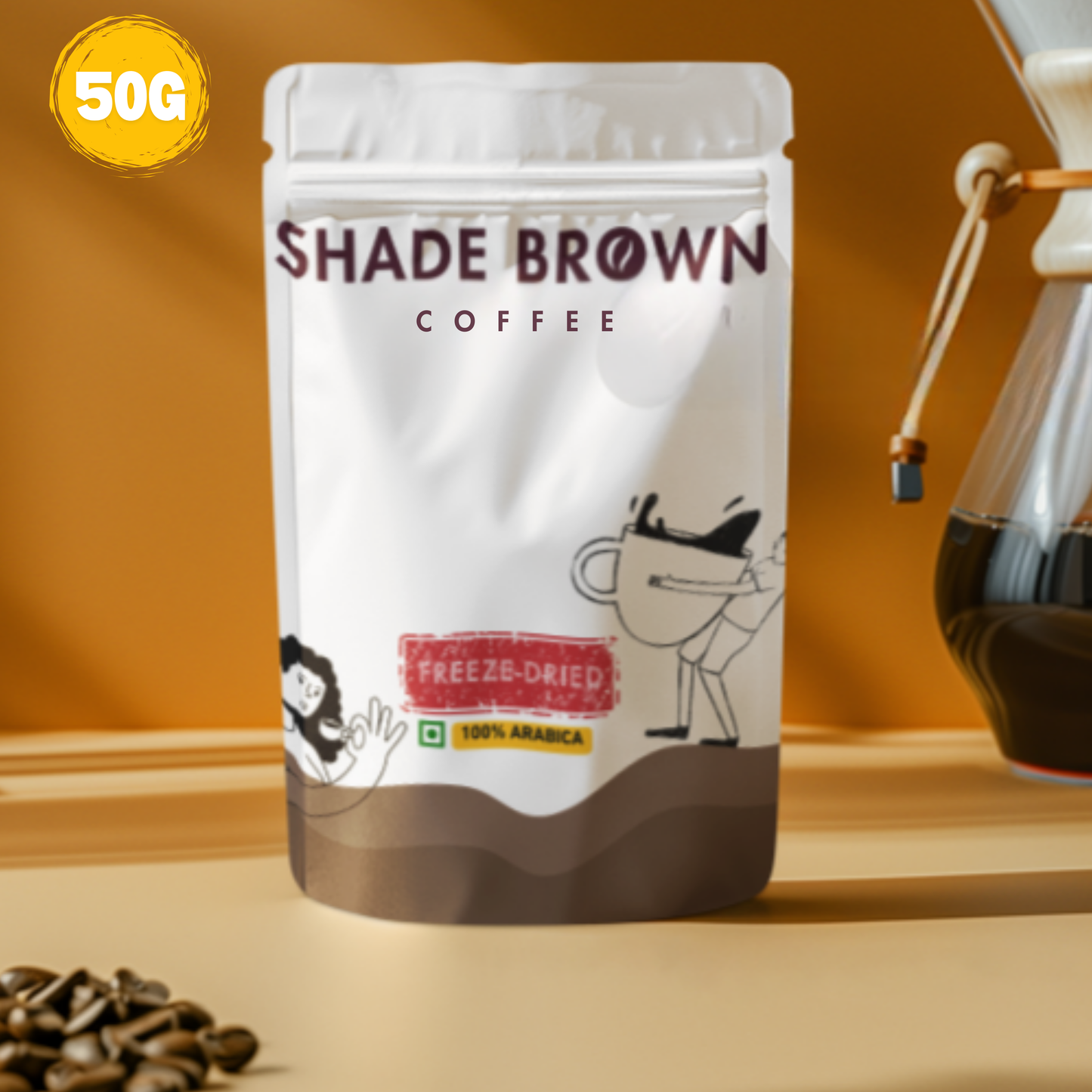 Shade Brown Freeze-Dried Instant Coffee - 100% Arabica, 50g | Gourmet Quality | Rich & Bright Flavor