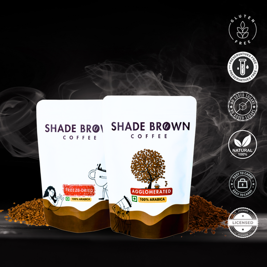 Shade Brown Coffee Combo Pack: Freeze-Dried & Agglomerated 50g | 100% Arabica | Taste Both & Save ₹200 | Travel & Home Brewing